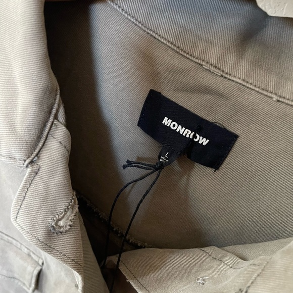 Monrow|Olive Anorak Jacket with Stripe Detail on Sides, Size Large•••Shaket - Picture 10 of 14